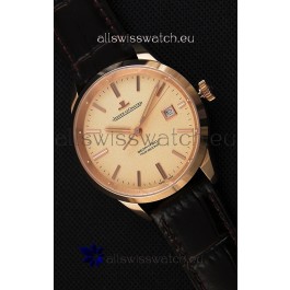 Jaeger LeCoultre Geophysic True Second Pink Gold Swiss Replica Watch Gold Dial 