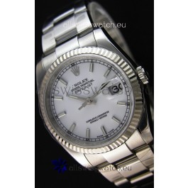 Rolex Datejust 36MM Cal.3135 Movement Swiss Replica White Dial Oyster Strap - Ultimate 904L Steel Watch 