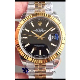 Rolex Datejust 41MM Cal.3135 Movement Swiss Replica Watch in 904L Steel Two Tone Black Dial