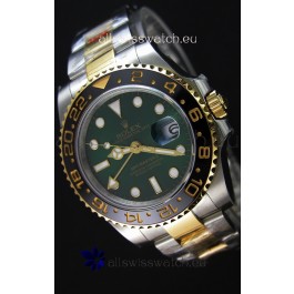 Rolex GMT Masters II Two Tone Yellow Gold Watch with Green Dial 