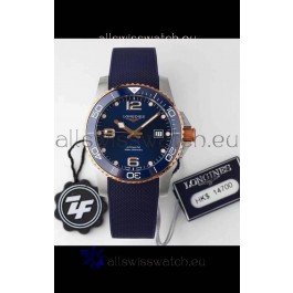 Longines HydroConquest 1:1 Swiss Replica Watch in Blue Dial Rubber Strap Rose Gold Bezel
