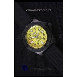 Breitling Avenger Blacksteel DLC Coated Swiss Replica Watch in Yellow Dial