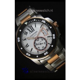 Calibre De Cartier Watch 42MM Black Dial Two Tone Case White Dial - 1:1 Mirror Replica Watch
