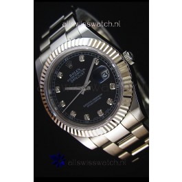 Rolex Datejust II 41MM with Cal.3136 Movement Swiss Replica Watch in Black Dial Diamonds Markers