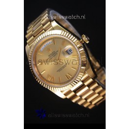 Rolex Day-Date 40MM Replica Watch in Gold Dial Roman Numerals Cal.3255 Swiss Movement