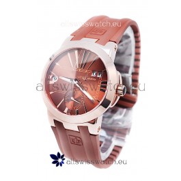 Ulysse Nardin Executive Dual Time Japanese Replica Rose Gold Watch in Brown Dial