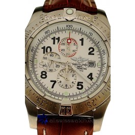 Breitling Chronograph Chronometre Japanese Watch in Brown Strap