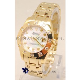 Rolex Datejust Pearlmaster Swiss Replica Gold Watch in White Pearl Dial -34MM