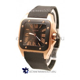 Cartier Santos 100 Swiss Replica Pink Gold Watch in Black Dial