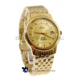 Omega Co-Axial Deville Japanese Gold Watch in Golden Markers
