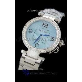 Cartier Pasha de Swiss Replica Automatic Watch in Light Blue Dial