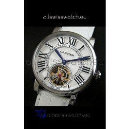 Cartier Ronde de Tourbillon Japanese Replica Watch in White Strap