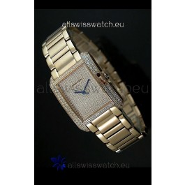 Cartier Tank Anglaise Ladies Replica Watch in Yellow Gold Case/Strap