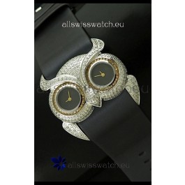 Chopard Animal World Ladies Owl Black Full Diamond Watch in Black Double Eyes Dial