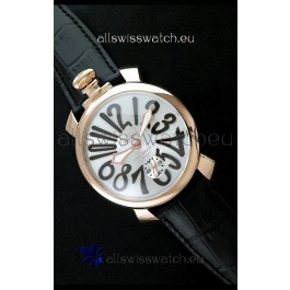 Gaga Milano Italy Japanese Replica Rose Gold Watch in Black Arabic Markers
