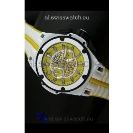 Hublot King Power Ferrari Edition Swiss Replica Watch - White/Yellow Strap
