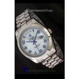 Rolex Day Date Japanese Replica Steel Watch in White Dial