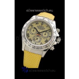 Rolex Daytona Cosmograph Swiss Replica Steel Watch in Yellow Pearl Dial