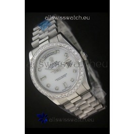 Rolex Day Date Just Japanese Replica Watch in White Dial