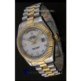Rolex Day Date Just swiss Replica Two Tone Gold Watch in Mop White Dial