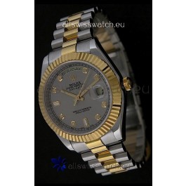 Rolex Day Date Just Japanese Replica Two Tone Gold Watch in Grey Dial