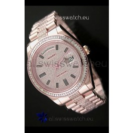 Rolex Day Date Swiss Automatic Rose Gold Watch in Diamond Bracelet