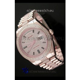 Rolex Day Date Japanese Automatic Rose Gold Watch in Ruby Stick Markers