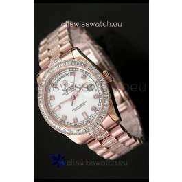 Rolex Oyster Perpetual Day Date Swiss Rose Gold Automatic Watch in Diamond Markers