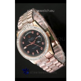 Rolex Oyster Perpetual Day Date Swiss Rose Gold Automatic Watch in Black Dial