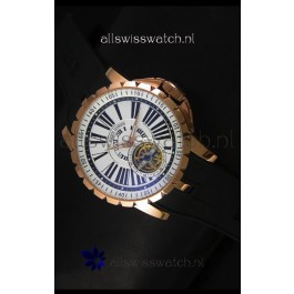 Roger Dubuis Excalibur Tourbillon Watch - Rose Gold Plating White Dial