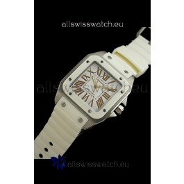 Cartier Santos Swiss Replica Automatic Watch in White Strap