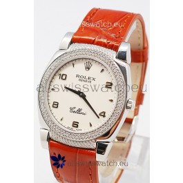 Rolex Cellini Cestello Ladies Swiss Watch in White Face Bezel and Lugs