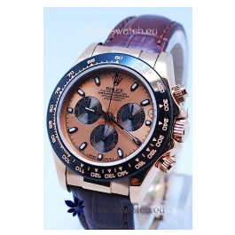 Rolex Daytona Chronograph MonoBloc Cerachrom Bezel Swiss Replica Watch in Rose Gold Plated Dial 