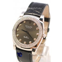 Rolex Cellini Cestello Ladies Swiss Watch in Matte Black Face and Diamond Markers