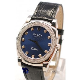 Rolex Cellini Cestello Ladies Swiss Watch in Dark Blue Face and Diamond Bezel