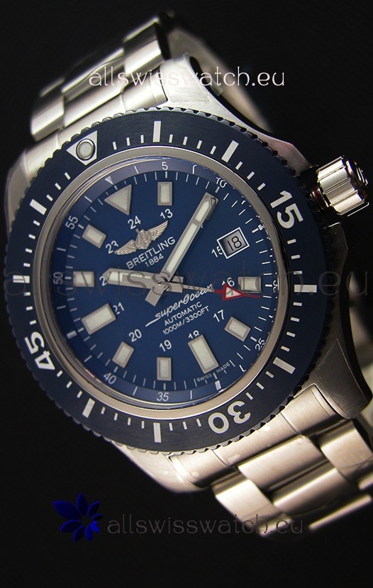 Breitling SuperOcean 44 Special Steel - Mariner Blue Swiss Replica Watch with Steel Strap