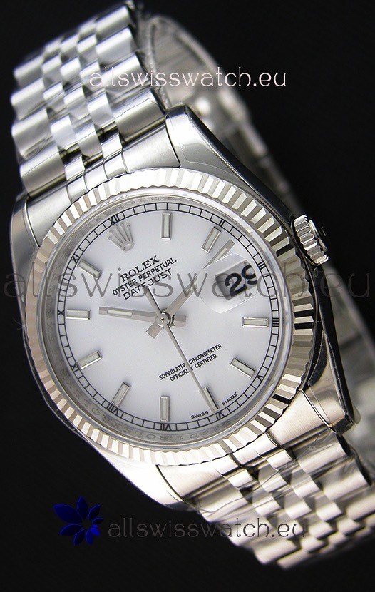 Rolex Datejust 36MM Cal.3135 Movement Swiss Replica White Dial Jubilee Strap - Ultimate 904L Steel Watch 