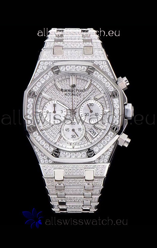 Audemars Piguet Royal Oak Chronograph 41MM Swiss Quartz Watch with Diamonds Embedded Casing in Steel Casing