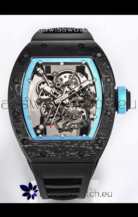 Richard Mille RM055 Black Carbon Casing 1:1 Mirror Replica Watch in Black Strap