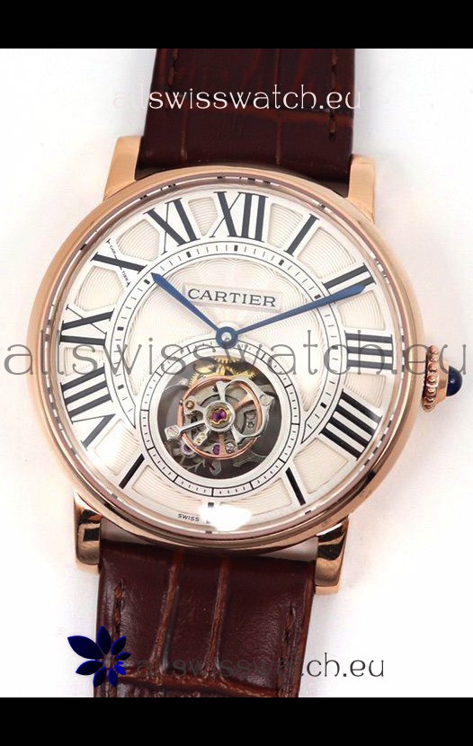 Rotonde De Cartier Flying Tourbillon Swiss Replica Watch in Rose Gold Casing