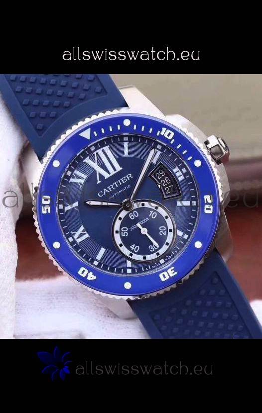 Calibre De Cartier Watch 42MM Blue Dial Steel Case - 1:1 Mirror Replica Watch