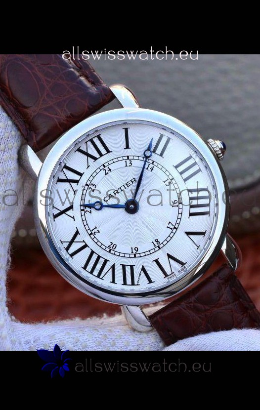 Ronde De Cartier Swiss Replica Watch - White dial in Leather Strap