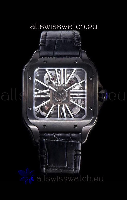 Cartier Santos DUMONT Skeleton Watch in Black DLC Coated Casing Swiss Movement Watch 