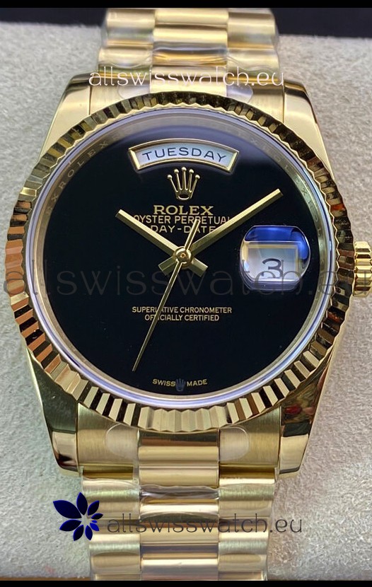 Rolex Day Date Presidential 18K Yellow Gold Watch 36MM - Black Dial 1:1 Mirror Quality