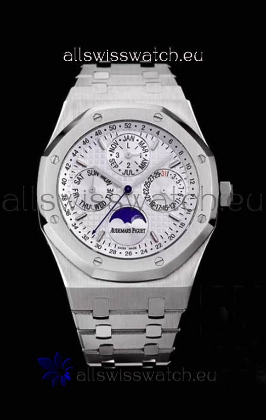 Audemars Piguet Royal Oak Perpetual Calendar Swiss Replica Steel Casing Watch in White Dial 