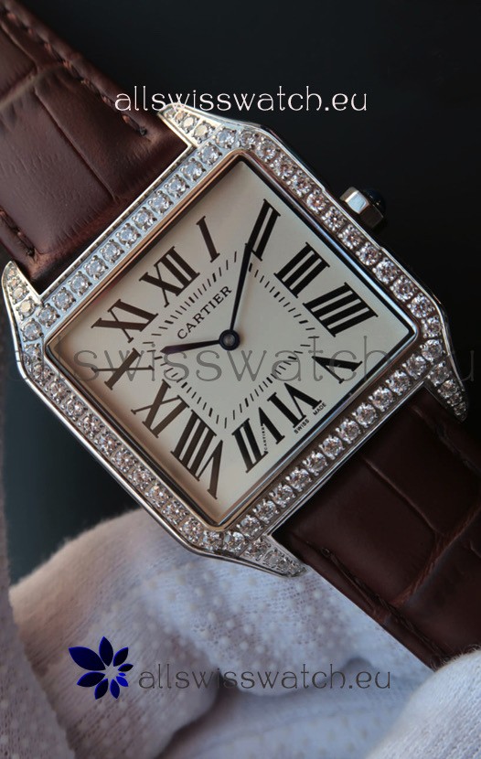 Cartier Santos Dumont 1:1 Swiss Replica Watch in Quartz Movement - Diamonds Bezel 