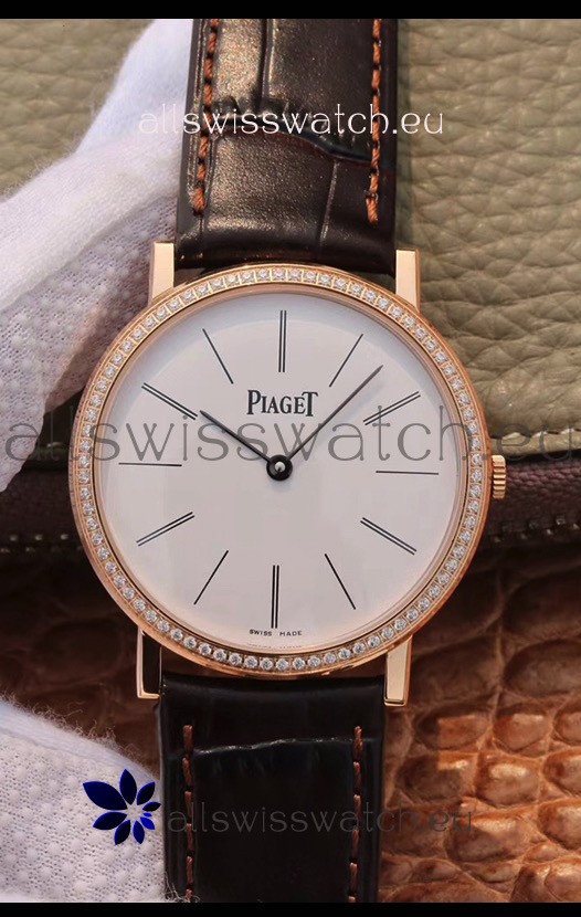 Piaget Altiplano G0A31114 1:1 Mirror Swiss Replica Watch in Rose Gold White Dial Diamonds Bezel