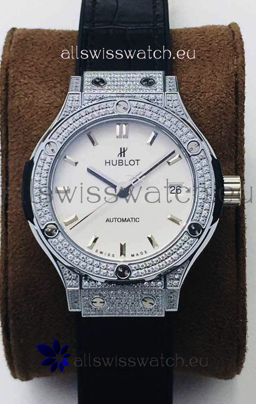 Hublot Classic Fusion Diamonds Steel White Dial 38MM Swiss Replica Watch 1:1 Mirror Quality