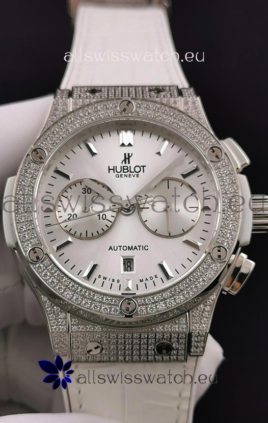 Hublot Classic Fusion Chronograph Steel Diamonds Casing Steel Dial 1:1 Mirror Replica Watch 