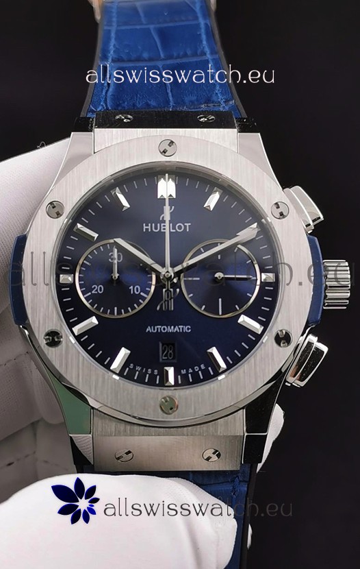 Hublot Classic Fusion Chronograph Stainless Steel Casing Blue Dial 1:1 Mirror Replica Watch 